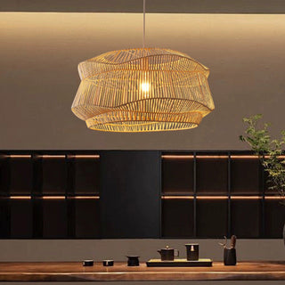 Handmade natural rattan pendant light with adjustable hanging lamp
