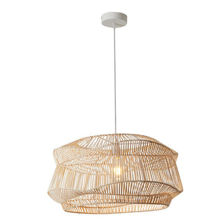 Handmade rattan pendant side view — natural adjustable ceiling lamp