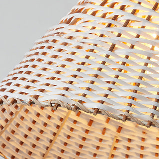 Boho Rattan Pendant Light – Handmade Woven Rattan Lamp with Wooden Shade