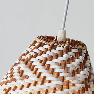 Boho Rattan Pendant Light – Handmade Woven Rattan Lamp with Wooden Shade