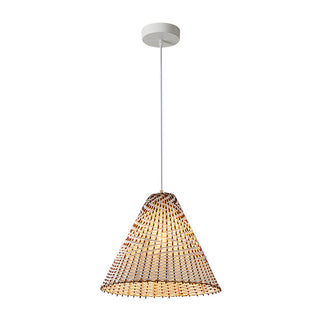 Boho Rattan Pendant Light – Handmade Woven Rattan Lamp with Wooden Shade