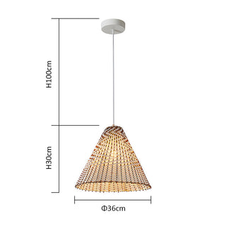 Boho Rattan Pendant Light – Handmade Woven Rattan Lamp with Wooden Shade