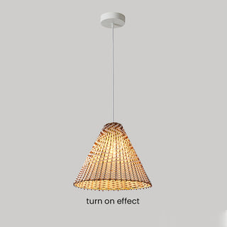 Handmade rattan boho pendant lamp — woven wooden shade ceiling
