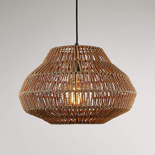 Rustic retro pendant with handwoven rope shade design