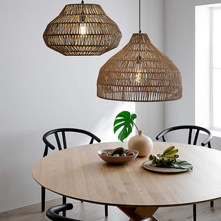 Retro pendant with handmade rope shade and adjustable cord
