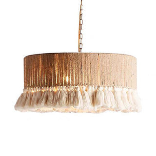 Handmade boho pendant with round rope-woven shade