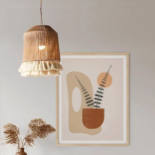 Boho rope pendant light with handmade round shade