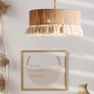 Handmade round pendant lamp — boho rope ceiling fixture