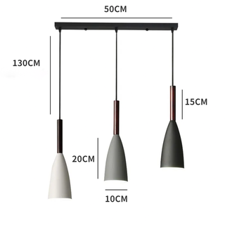 Scandinavian Pendant Lamp – Three Light Fixture with Metal Wood Pendant & Natural Wood Collar