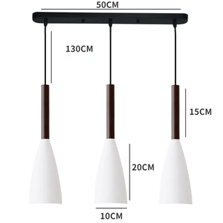 Scandinavian Pendant Lamp – Three Light Fixture with Metal Wood Pendant & Natural Wood Collar