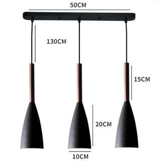 Scandinavian Pendant Lamp – Three Light Fixture with Metal Wood Pendant & Natural Wood Collar