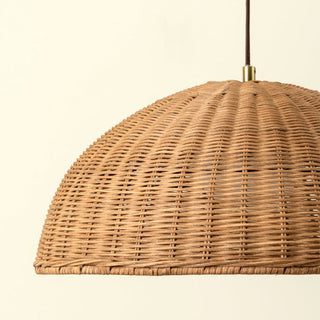 Bamboo ceiling fixture with round rattan shade — eco design