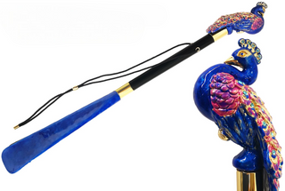 enamelled peacock handle handmade Italian elegant luxury shoehorn front view