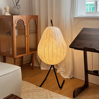 Pear silk lamp wide view — modern soft warm glow