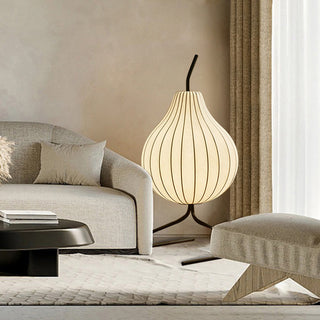 Modern pear lamp detail — silk soft warm glow