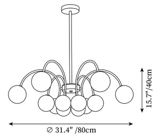 Modern gold sputnik pendant chandelier wide view — elegant warm