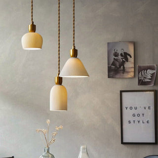 Suspension en céramique - Luminaire cocon laiton rétro avec longueur de suspension ajustable