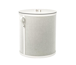 Penelope round large cotton laundry hamper leather trim front view