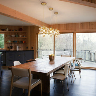 Star-shaped glass pendant for hallway with black gold