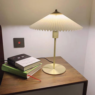 Mid century lamp detail — pleated fabric metal texture