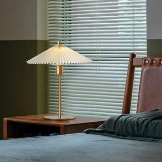 Mid century pleated lamp ambient — vintage metal warm