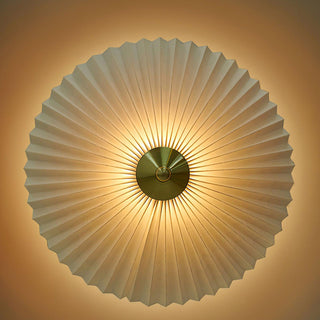Vintage fabric lamp — mid century metal base warm