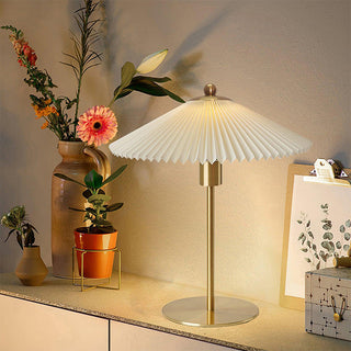 Vintage metal base mid century lamp front — pleated fabric