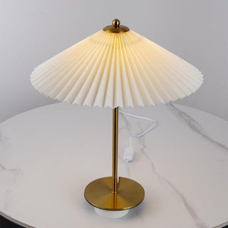Mid century table lamp side — pleated shade metal warm