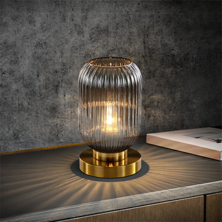 Ribbed Glass Table Lamp – Nordic Designer Lamp with Brushed Gold Base