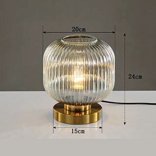 Ribbed Glass Table Lamp – Nordic Designer Lamp with Brushed Gold Base