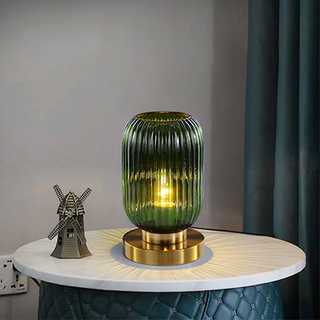 Ribbed Glass Table Lamp – Nordic Designer Lamp with Brushed Gold Base