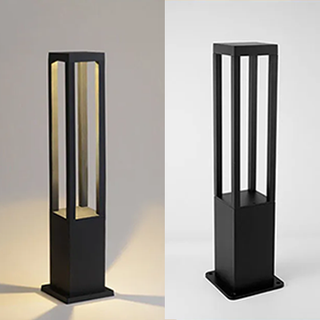 Modern Garden Lamp – Black Aluminium Bollard Light with Tempered Glass Illumination