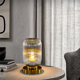Ribbed Glass Table Lamp – Nordic Designer Lamp with Brushed Gold Base
