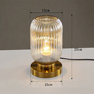 Ribbed Glass Table Lamp – Nordic Designer Lamp with Brushed Gold Base
