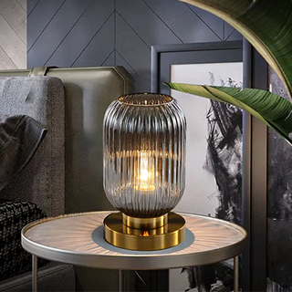 Ribbed Glass Table Lamp – Nordic Designer Lamp with Brushed Gold Base