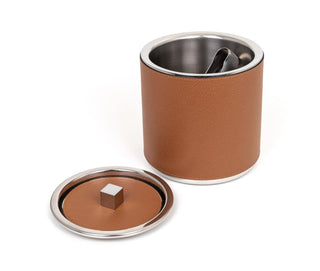 chrome ice bucket luxury calf leather chrome-plated steel insulated cooler side view