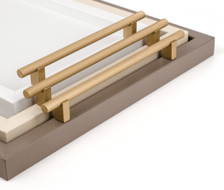 leather serving tray pinetti luxury dafne tray knurled metal handles satin gold finish detail