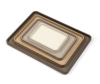 calfskin leather tray pinetti hand-stitched rectangular serving tray wooden base close-up