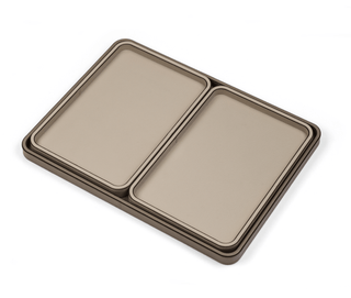 calfskin leather tray pinetti hand-stitched rectangular serving tray wooden base set view