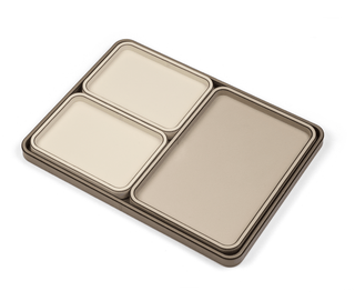 calfskin leather tray pinetti hand-stitched rectangular serving tray wooden base side view