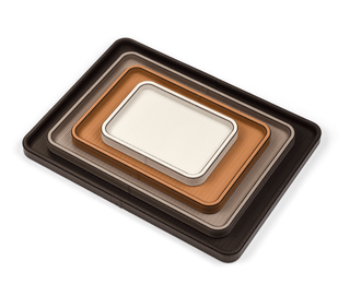 calfskin leather tray pinetti hand-stitched rectangular serving tray wooden base angle view