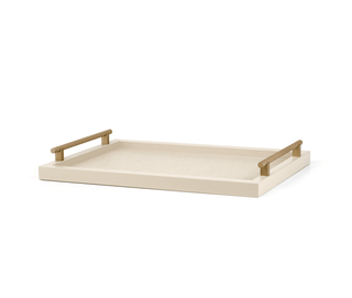 leather serving tray pinetti luxury dafne tray knurled metal handles satin gold finish front view