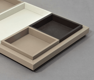 calfskin leather tray pinetti hand-stitched samurai decorative serving tray wooden structure detail
