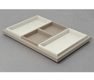 calfskin leather tray pinetti hand-stitched samurai decorative serving tray wooden structure angle view