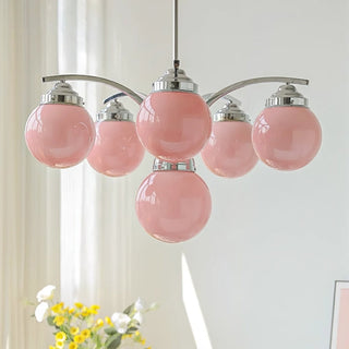 Glass sphere chandelier chrome finish retro style detail view