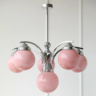 Chrome round glass chandelier adjustable cord ceiling fixture