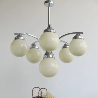 Retro round glass chandelier chrome frame bedroom ceiling lamp