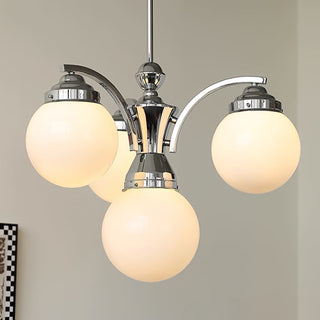 Retro-style round glass chandelier hanging lamp chrome accent
