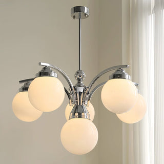 Adjustable chrome pendant lamp with glass shade for kitchen island