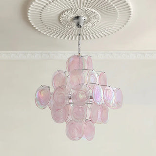 Pink Murano glass chandelier — vintage pendant iron frame ceiling light